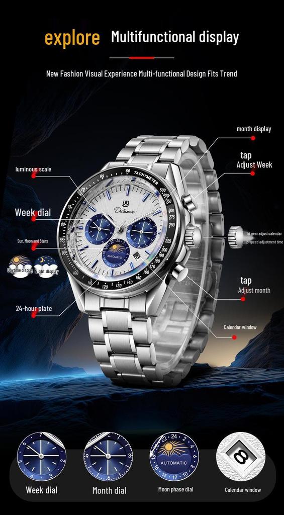 Durenwei Super Ba Men's Automatic Luminous Waterproof Mechanical Wristwatch