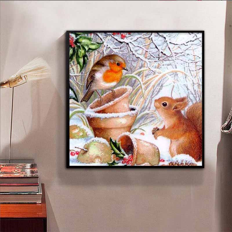 New Arrival 5D DIY Full Circle Diamond Painting "Squirrel and Bird" Embroidery Cross Stitch Home Decor Gift