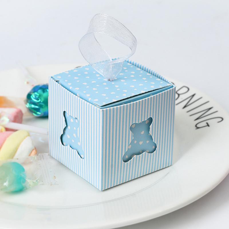 10 Stück Blau Rosa Bär Pralinenschachtel Babyparty Geschenke Keksverpackung für Gäste Kindergeburtstag Party Mädchen Jungen Geschlecht Offenbaren Lieferungen