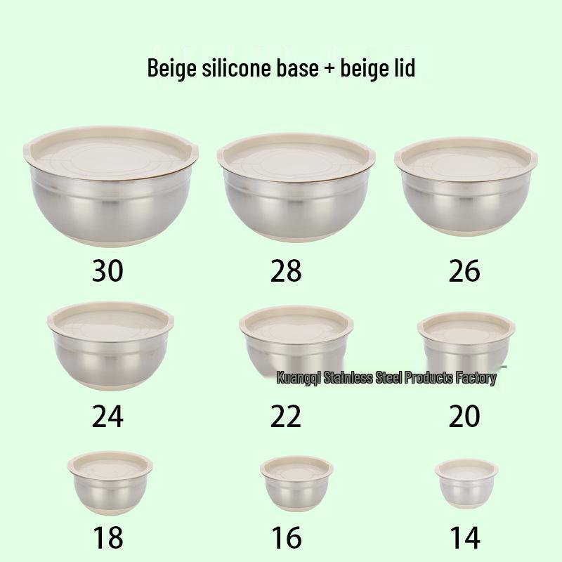 American-Style Silicone-Lidded Salad Bowl Set - Stainless Steel, Multi-purpose for Cooking, Baking, and Egg Beating.