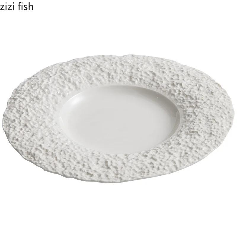 Assiette à bord large en céramique à motifs rocheux, assiette à steak, assiette à pâtes, assiettes à dessert, assiettes à sushi, vaisselle de spécialité pour restaurant