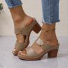 Fashion European American Sandals for Women 2024 Summer New Casual Coarse Heel Large One Word Comfortable Cool Slippers Zapatos De Mujer