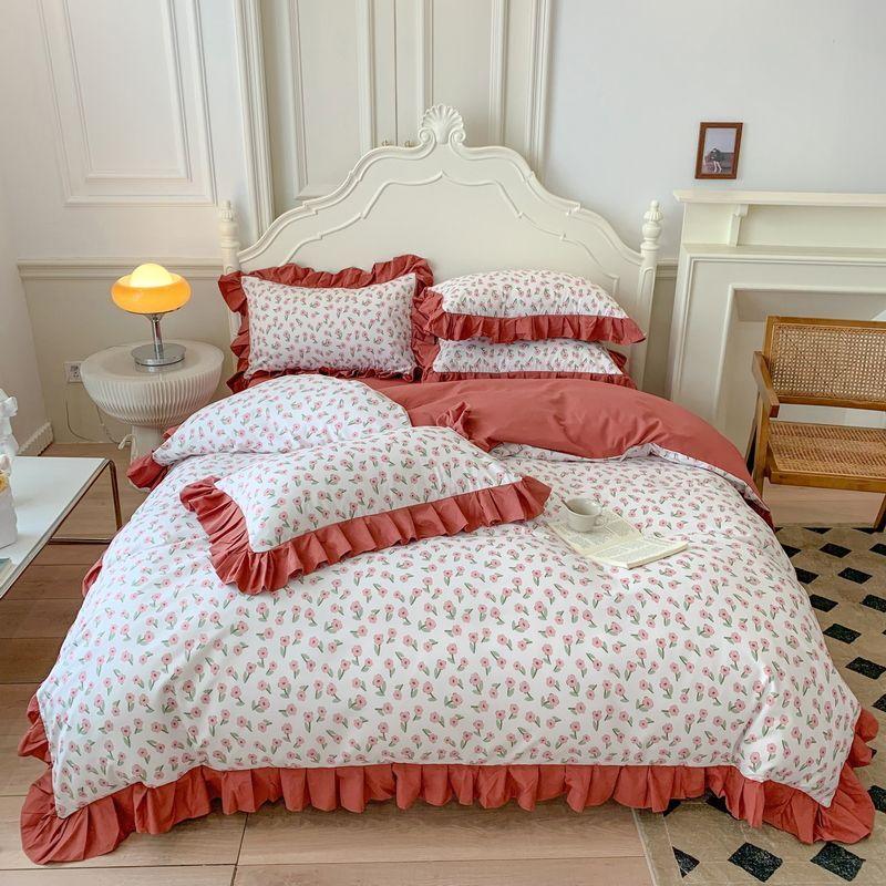 Four Seasons Universal Princess Style Four Piece Set Thickened Girl Heart Lace Bed Sheet Quilt Set Double Bedding