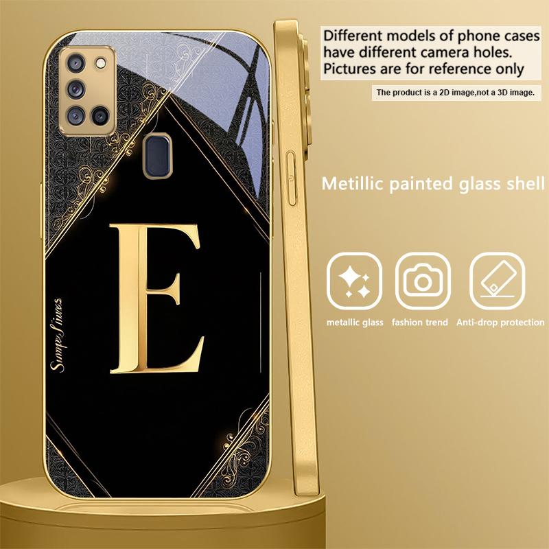 Luxusní písmena s emblémem Pro Samsung A 31 32 A33 A34 35 14 A15 13 16 25 26 50 52 53 54 55 56 70 71 72 73 Zlaté skleněné pouzdro na telefon