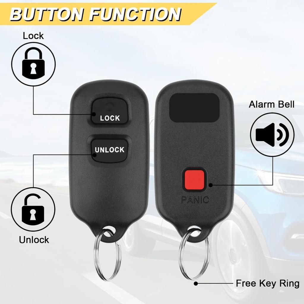 Key Fob for 01-06 Toyota Highlander/ 00-06 Celica Echo/ 00-03 Prius/ 01-04 RAV4/ 04-06 Tundra/ 99-09 4Runner/ 04-07 xB, HYQ12BBX HYQ12BAN, 2Pcs