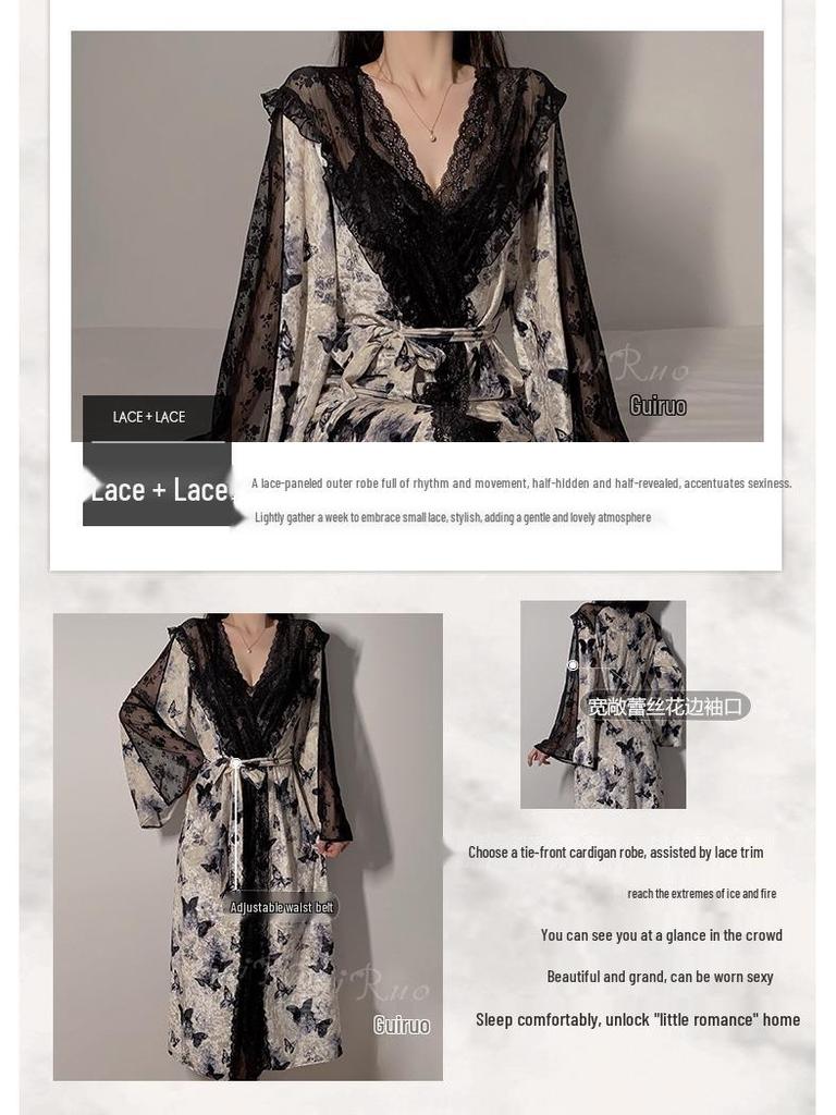 Rose-Inspired Velvet Pajamas Set with Chest Pads - Sexy Nightgown and Robe