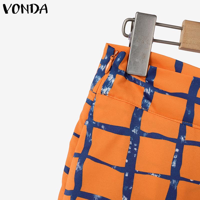VONDA Women Outfits Plaid Print Long Flare Sleeve Blouse and Wide Leg Pants Casual Two Piece Suit