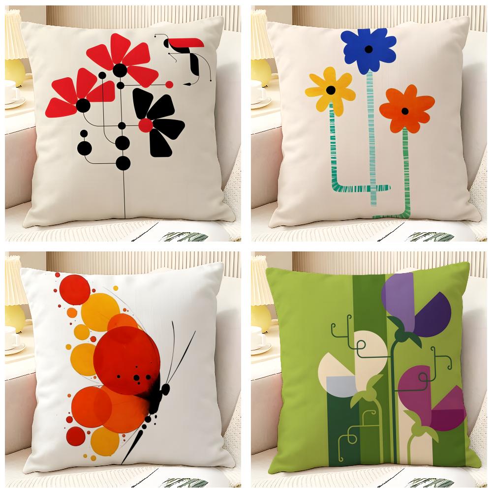 Modern Flower Minimalist Cool 2 Pillow Case Natural Linen Organic Fabric Double-Sided Printing Sofa Home Decor Gift Pillow Case