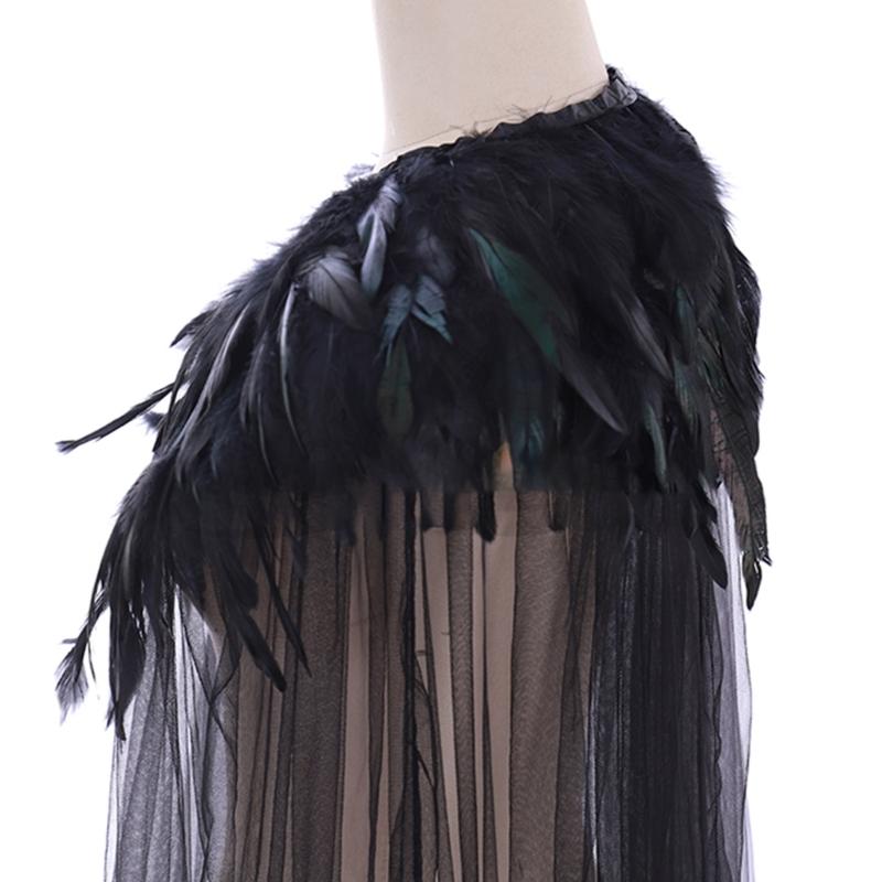Unisex Cloak Women Halloween Cape Feathers Robe Cosplays Costume Fancy Dress Party Wizard Witch Mantle Magician Outfits