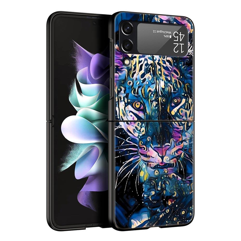 Abstract Surreal Animal Lion Phone Case for Samsung Galaxy Z Flip 3 4 5 Black Folding Mobile Shell Hard PC Coque Protect Cover