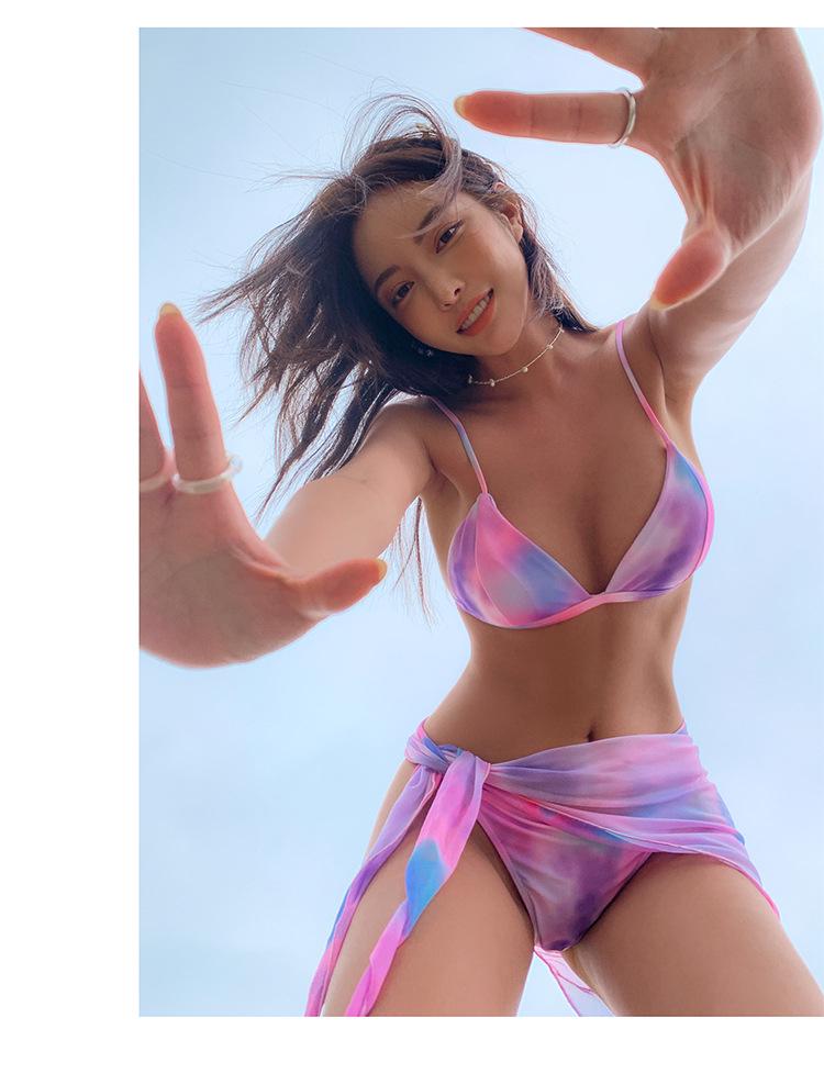 Europäisch-Amerikanisches Tie-Dye Bikini & Rock Dreiteiler Set