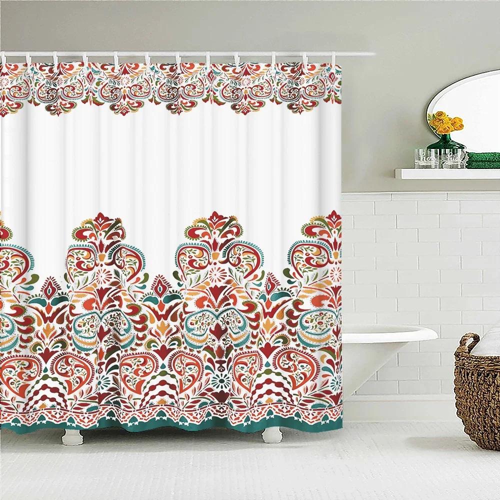 3D Flower India Bohemian Print Nordic Style Shower Curtain Set With Hooks Natural Landscape Home Decoration Bathroom Curtains