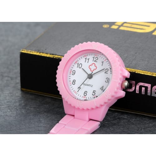 Lancardo Nurse Watch, Small Pocket Watch for Nurses, Stainless Steel Strap, Unisex, Analog Display, Pink, Includes Storage Pouch