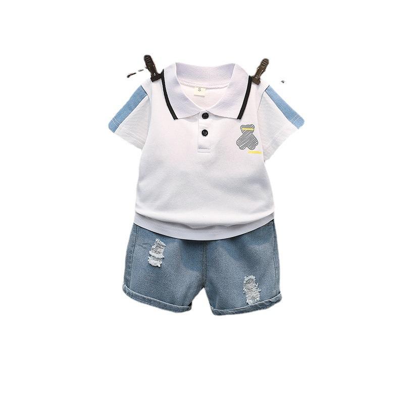 Children's Boys Short Sleeved Korean Version Lapel Cartoon Polo Shirt Shorts Set Batch