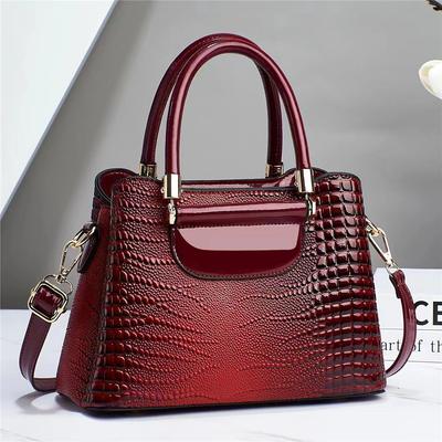 Bright Leather Stone Pattern Women's Bag, Crocodile Pattern Handbag, Atmospheric Texture Women's Shoulder Messenger Bag