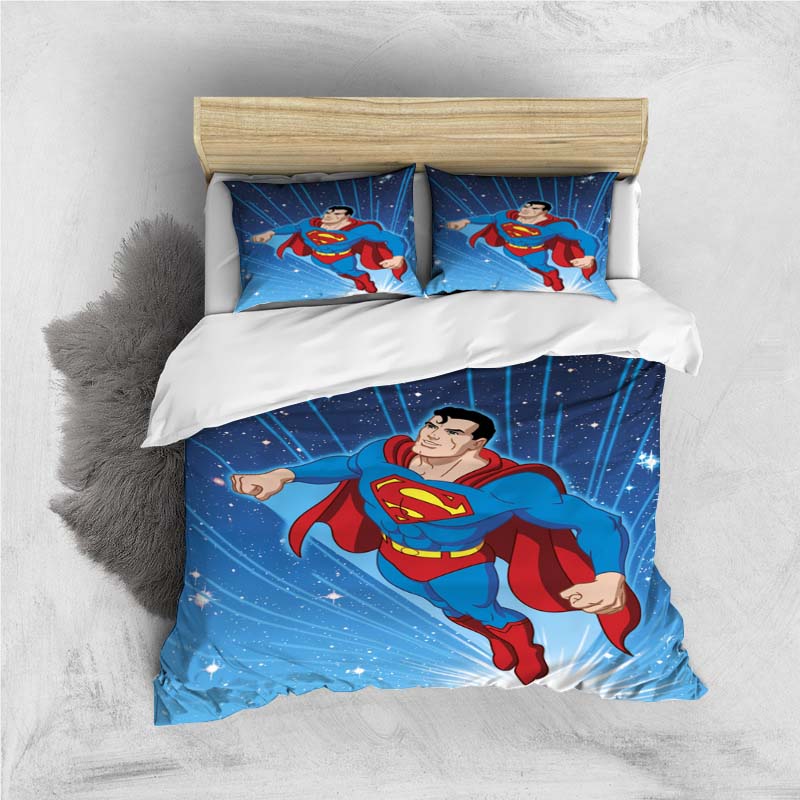 Comfortable 3D Cartoon Superhero Bedding Set, Including Duvet Cover, Pillowcases and Children's Set.