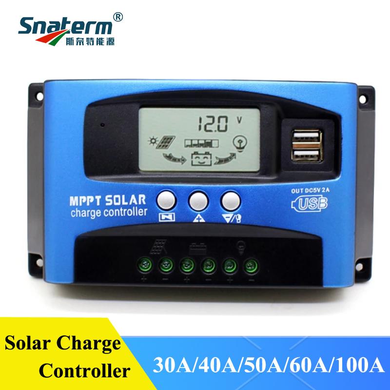 MPPT Solar Charge Controller 30A 40A 50A 60A 100A 12V 24V Auto Dual USB Load Discharger Solar Panel Regulator LCD Display