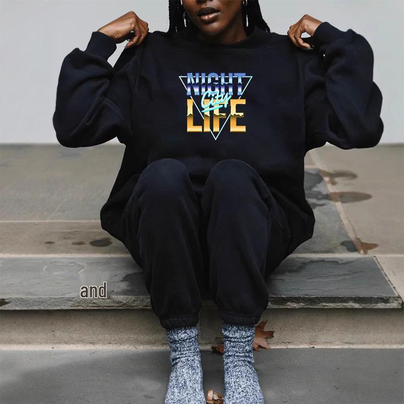 European Size Women's Autumn Loose Fit Hoodie with Heat Transfer Print