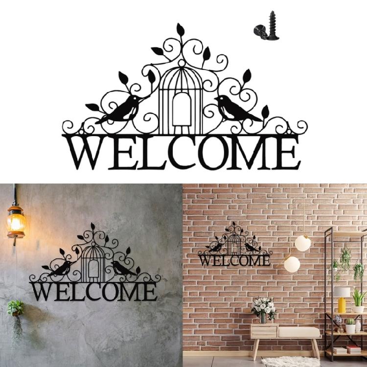 Welcome Sign Metal Sculpture Wall Decors Bird Hanging Pendants for Livingrooms