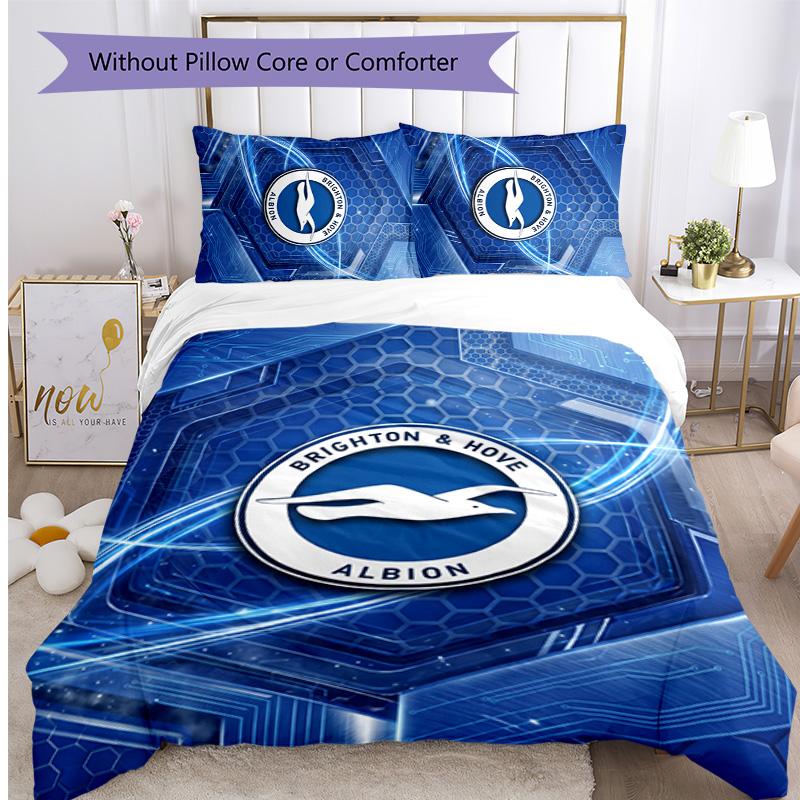 Brighton & Hove Albion Football Printed 3 Pieces Bedding Set, Comfortable Skin Friendly Bedroom Duvet Cover Set
