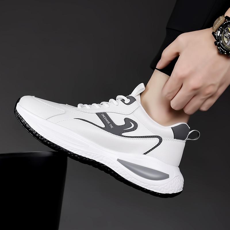 Thick Sole Versatile Clunky Sneaker For Men Genuine Leather Lace Up Breathable Casual Sports Shoes Increased Soft Soles