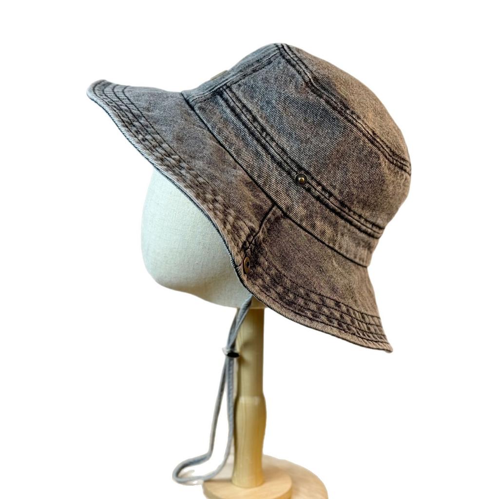 New washed distressed denim fisherman hat for women, makes the face look smaller, Japanese style, suitable for large head sizes, sun protection,