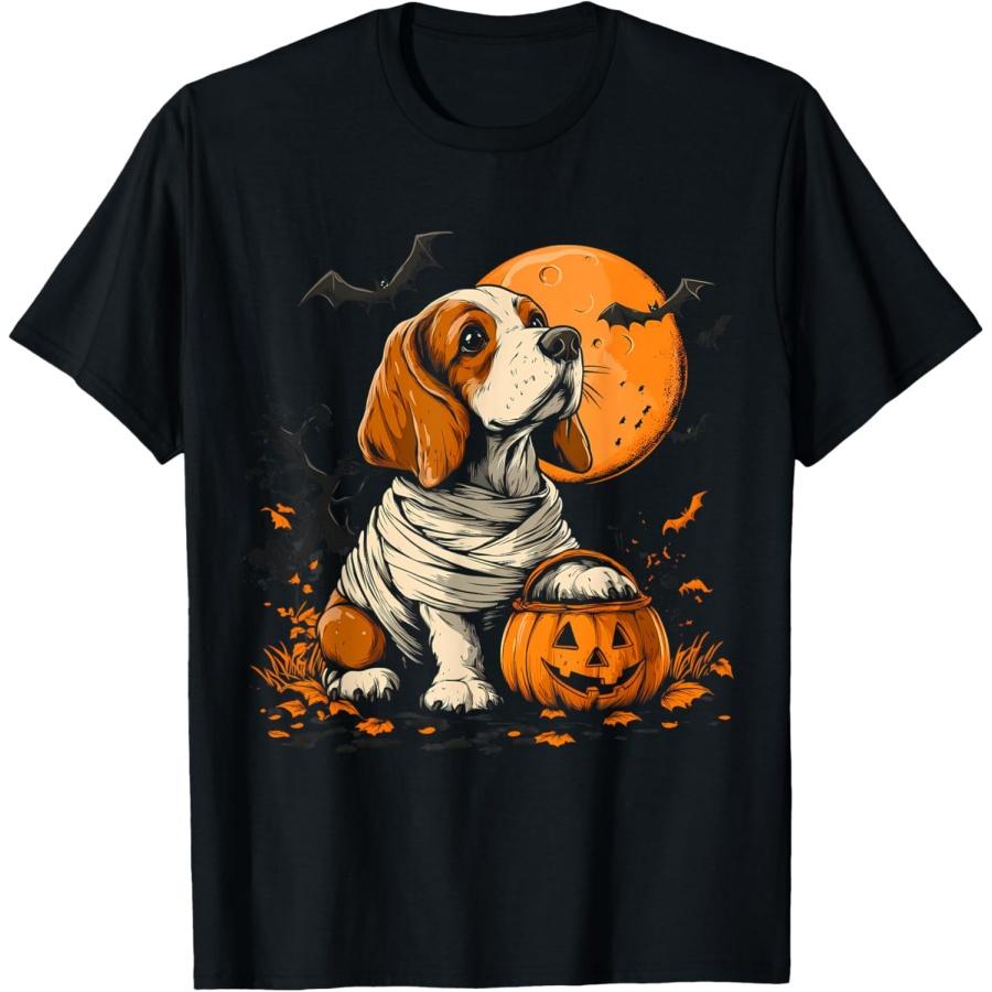Mummy Basset Hound Pumpkin Scary Halloween Dog Lovers Gifts T-Shirt(1) S