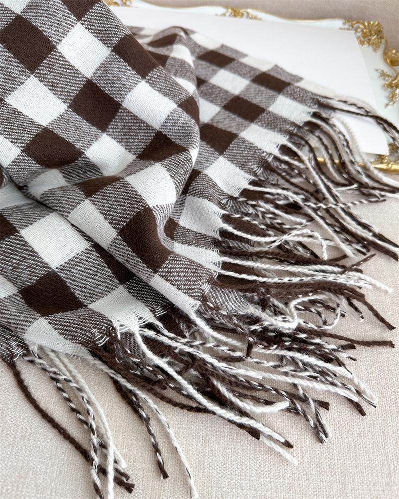 Stilvoller koreanischer Karoschal mit Kaschmirgefühl - Damen Quastenschal für Herbst & Winter