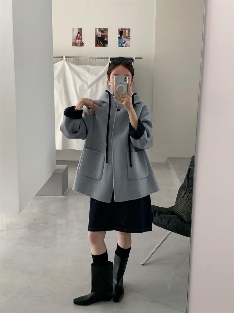 Scarlet 2025 Autumn/Winter Women's Hooded Loose Double-Faced Cashmere Jacket
