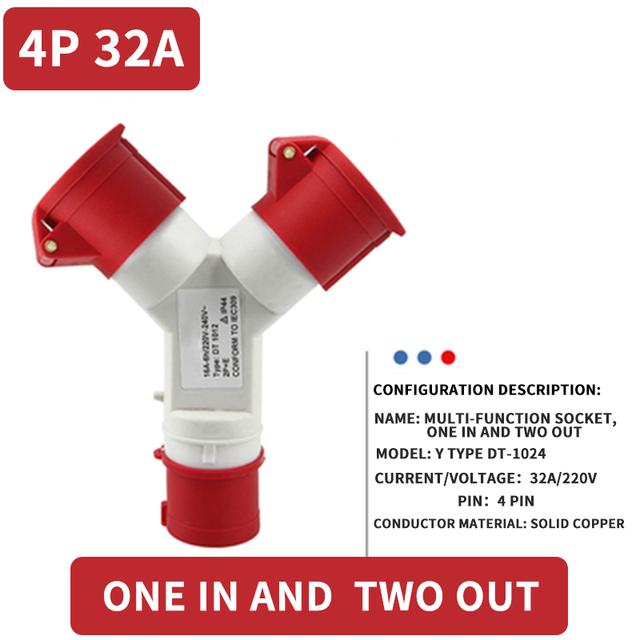 KRE IP44 Wasserdichter Industriestecker Dreiwege-Y-Typ-Steckdose 16A 32A 3 4 5 Pin Verdrahtung und Drehstromanschluss 1013
