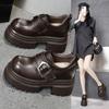 Platform-soled Loafers Women's 2025 Spring New Inner Height-increasing Women's Shoes Thick Heel and Thin One-pedal Metal Buckle Small Leather Shoes