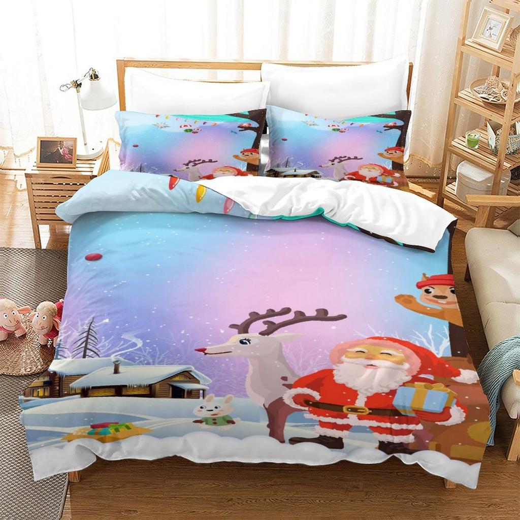 Christmas New Pattern Digital Printing Three-Piece Set 3D Three-Dimensional Polished Chemical Fiber Quilt Cover Pillowcase To Picture