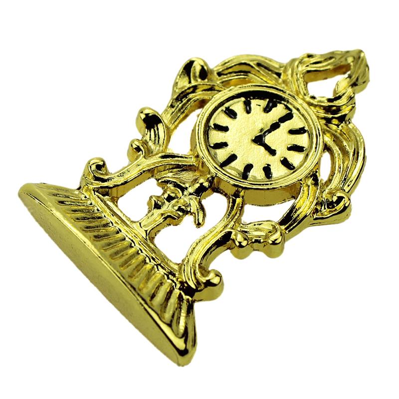 1:12 Miniature Golden Clock Dollhouse Diy Doll House Decor Accessories