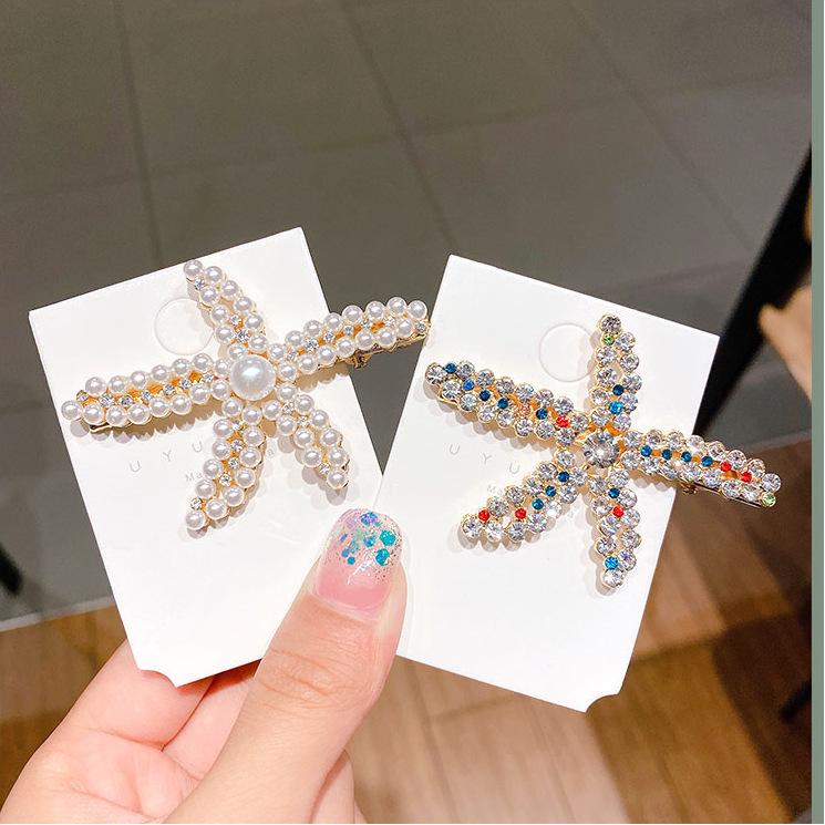 

Korean Pearl Rhinestone Starfish Hair Clip - Women s Fairy Headdress Accessory