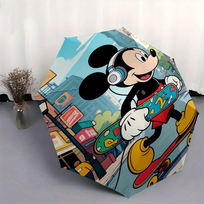 Mickey Mouse, Skateboarding Automatic Opening and Closing Umbrella, Compact Travel Umbrella, Lightweight and Portable, Suitable for Beach Co