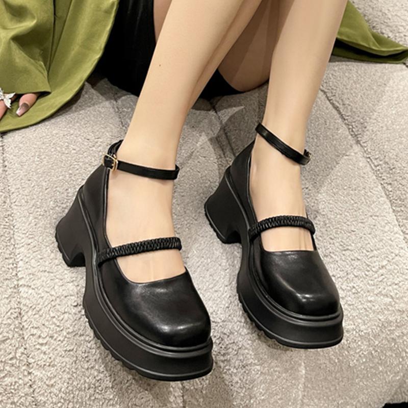 Nowe Letnie Damskie Buty Marie Jane Lolita Wysokie Obcasy Sandały Moda Impreza Pompy Buty Skóra Sztuczna Oxford Chunky Zapatillas