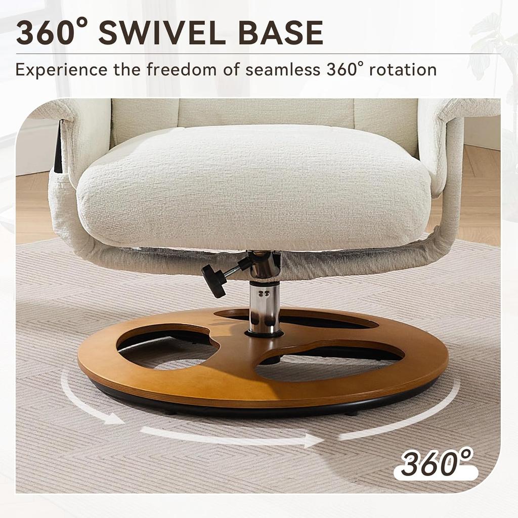 Chenille Liegestuhl Hocker Massage 360° drehbar Schaukel Kippbar - Moderner Elfenbein Akzentstuhl für Wohnzimmer/Schlafzimmer