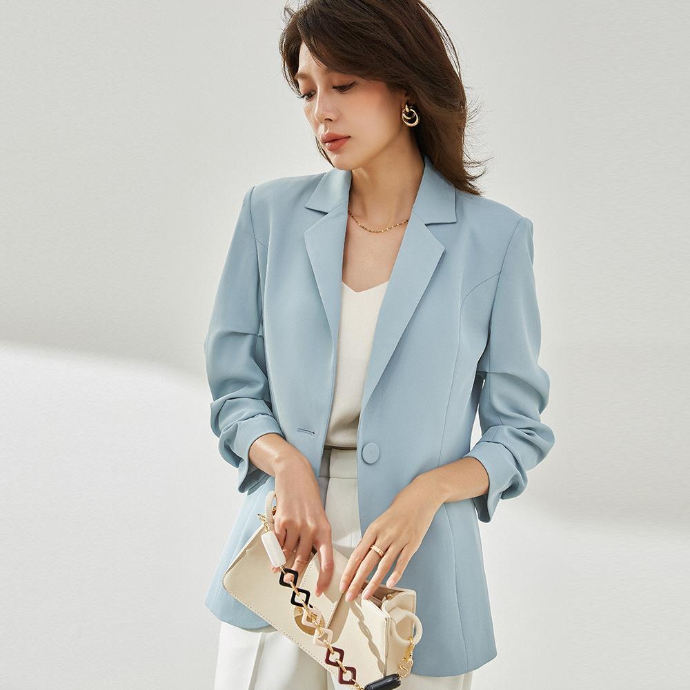

Летний и осенний женский маленький пиджак, блейзер, однобортный пиджак, офисное пальто, элегантный тонкий пиджак, простой приталенный топ XS синий