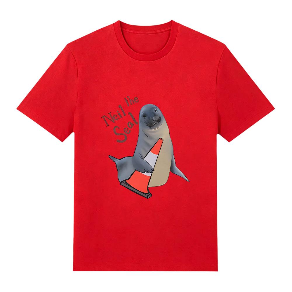 Neil The Seal Oversized Pure Cotton T-Shirt Cartoon Print Trendy Clothing Summer Harajuku Women Men T Shirts O-neck Streetwear