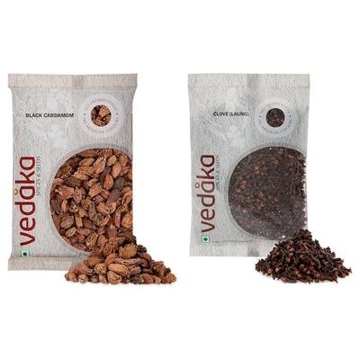 Vedaka Whole Black Cardamom, 100g & Vedaka Whole Clove (Laung), 100g