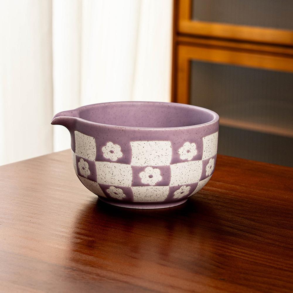 Checkered Sakura Pattern Matcha Whisk Stand Ceramic Green Tea Maker Cup for Tea Set Accessories