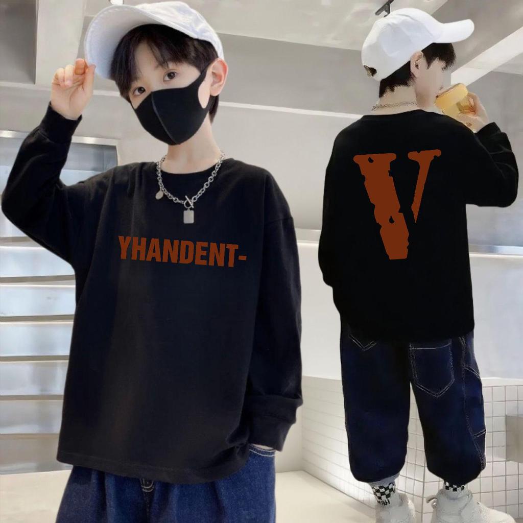 Boys' 100% Cotton Long Sleeve Round Neck T-Shirt - Autumn Casual Loose Fit for Kids