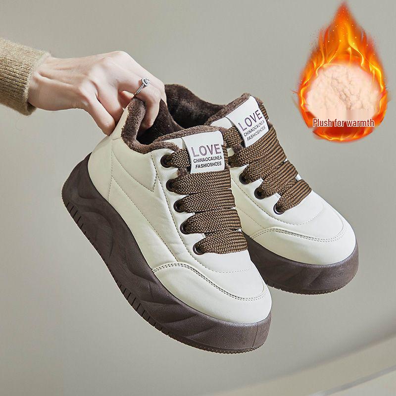 Damskie Zimowe Bawełniane i Skórzane Wodoodporne Grube Podeszwy Antypoślizgowe Buty Sportowe z Aksamitną Podszewką