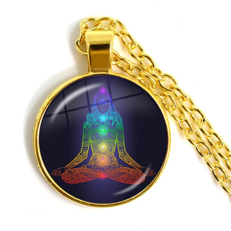 Seven Chakra Reiki Healing Necklace, Buddha Image Yoga Meditation Pendant, Spiritual Hope Jewelry Chain, Personalized Necklace, Gift