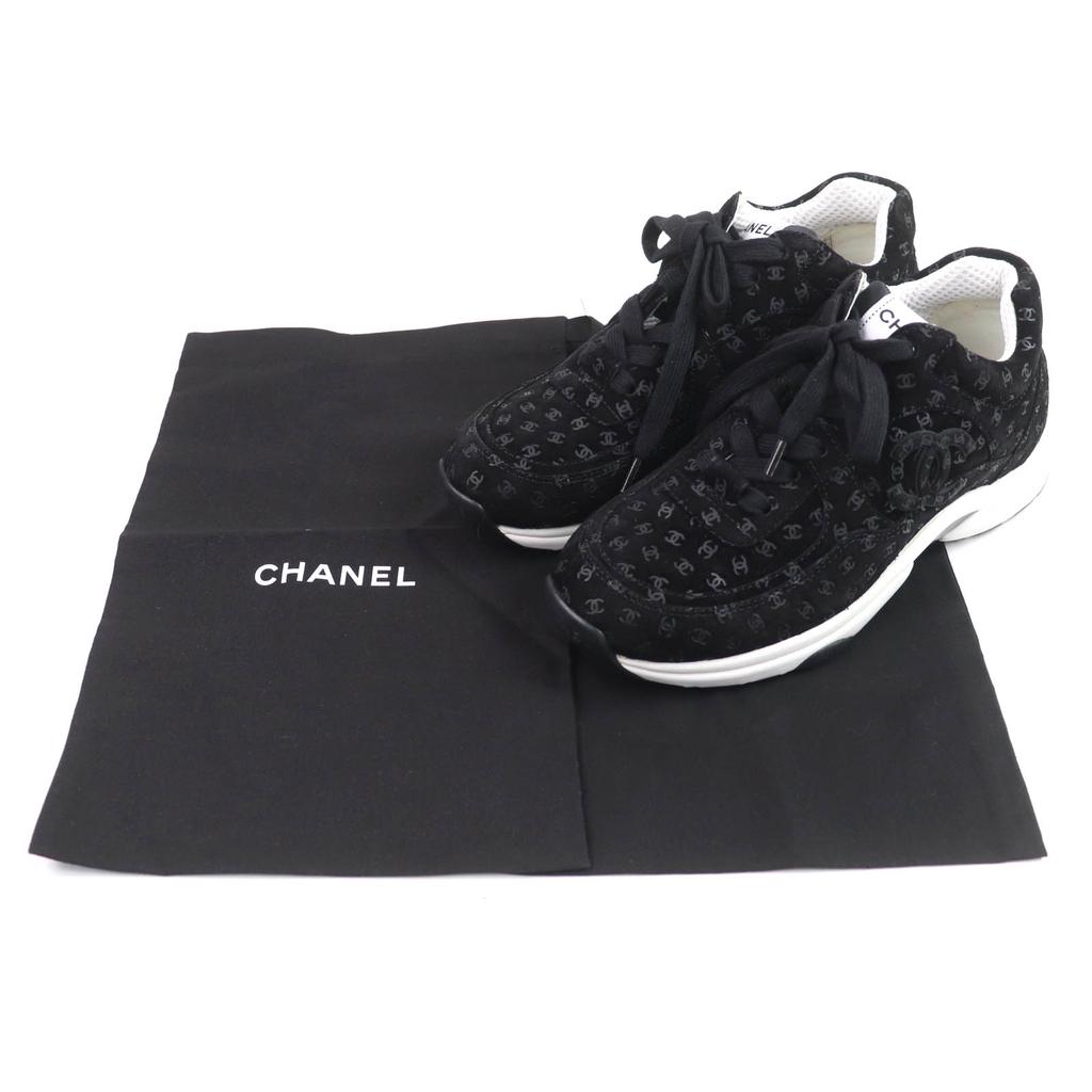 Excellent CHANEL sneakers black Suede leather Women 37 G39230 Used
