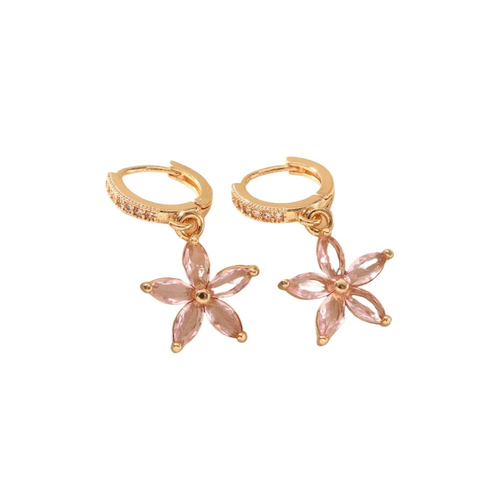 1 Pair Cute Flowers Dangle Earrings for Women Cubic Zirconia Jewelry Daily Wedding Party Accessories