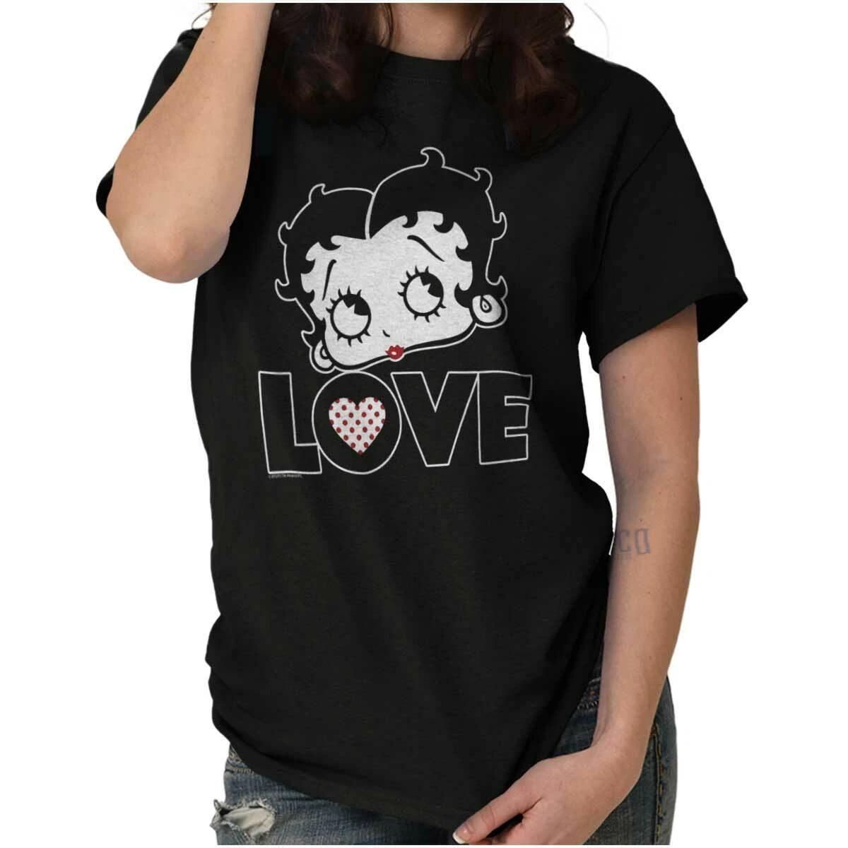 Cute Betty Boop Love Polka Dot Heart Cartoon Womens Graphic Crewneck T Shirt Tee M