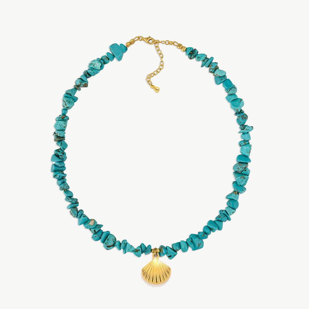 Vlen Irregular Natural Stone Beaded Necklaces Scallop Pendant Necklace Summer Beach Turquoises Choker for Women Jewelry Collares