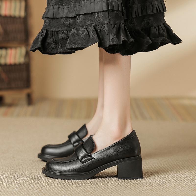 Genuine Leather Flat for Huizhou Women's Shoes Grape Mother Same Loafers Thick Heel British Style Versatile Small Leather Shoes Women