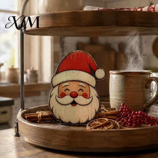 Christmas Theme Room Decor Wooden Table Decorations, Santa Claus Snowman Reindeer Desktop Ornaments, Festive Home Office Accents Distressed